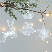 圣诞节装饰品圣诞树挂饰亚克力透明七彩雪花异形铃铛皇冠吊饰