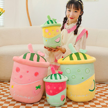 新款跨境果汁奶茶杯毛绒玩具靠枕可爱水蜜桃草莓抱枕娃娃抓机玩偶