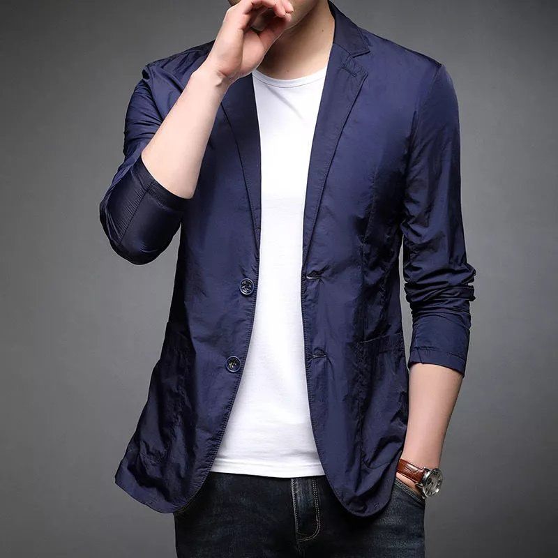 男士薄款西服套装休闲夏季冰丝衣男高端服小西装外套