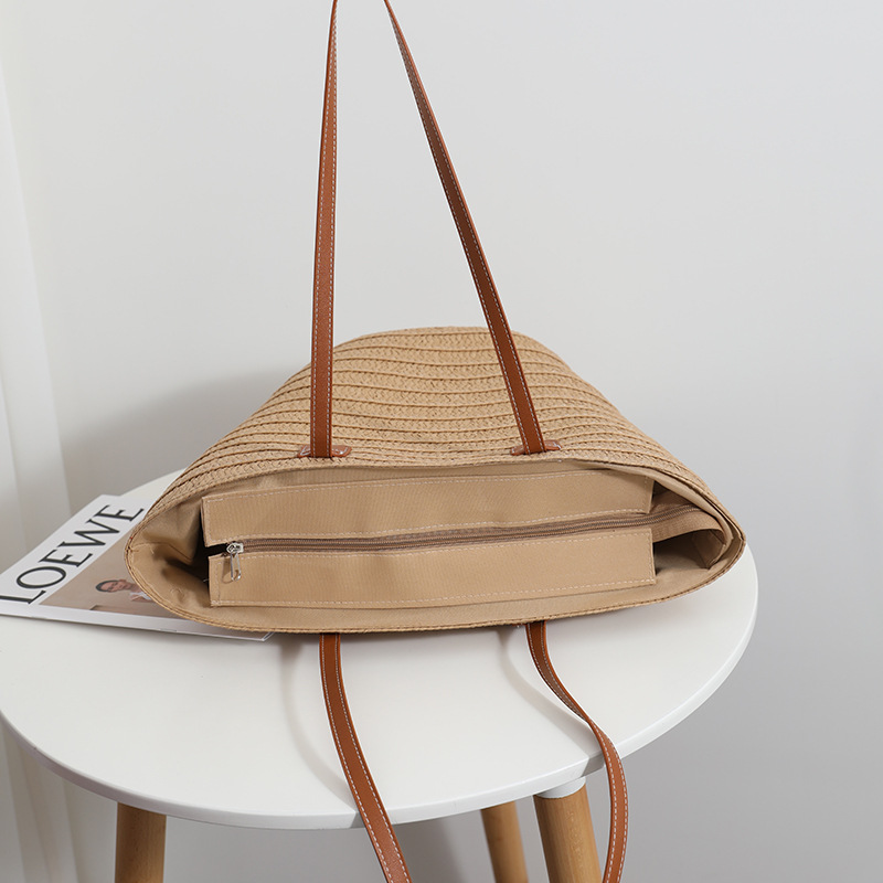 All-Match Simple Shoulder Straw Bag New Large Capacity Straw Bag Woven Bag Tote Bag Women's Seaside Vacation Beach Bag