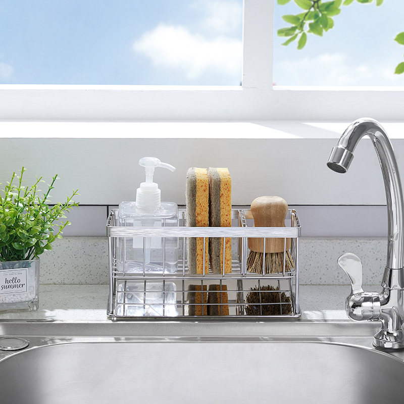 Cross-Border Sink Sponge Draining Rack Hand Sanitizer Storage Basket Kitchen Supplies Countertop Multi-Functional Storage