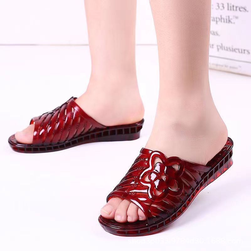 Plastic Crystal Sandals Women's Wedge Fashionable All-Match Casual Non-Slip Wear-Resistant Wholesale Foreign Trade Stall Home Shoes