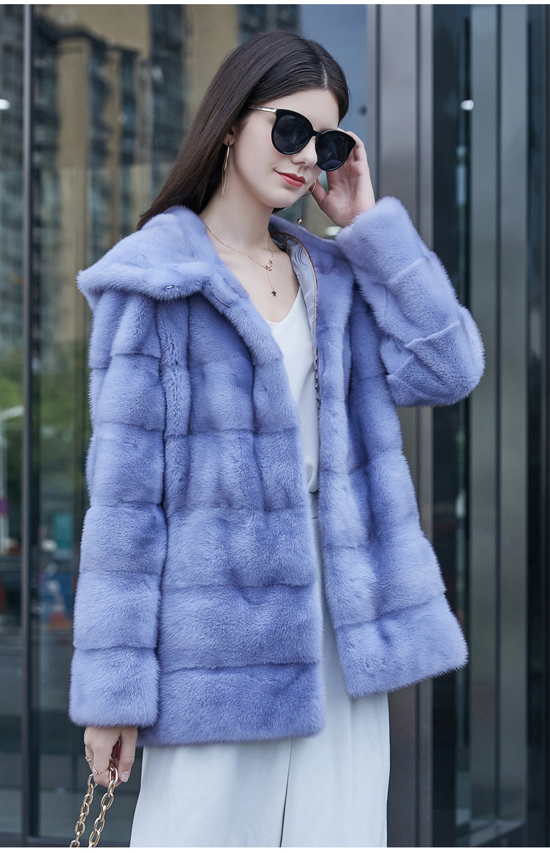 2021外贸跨境进口整貂中长款方领带帽女貂皮大衣水貂皮草外套