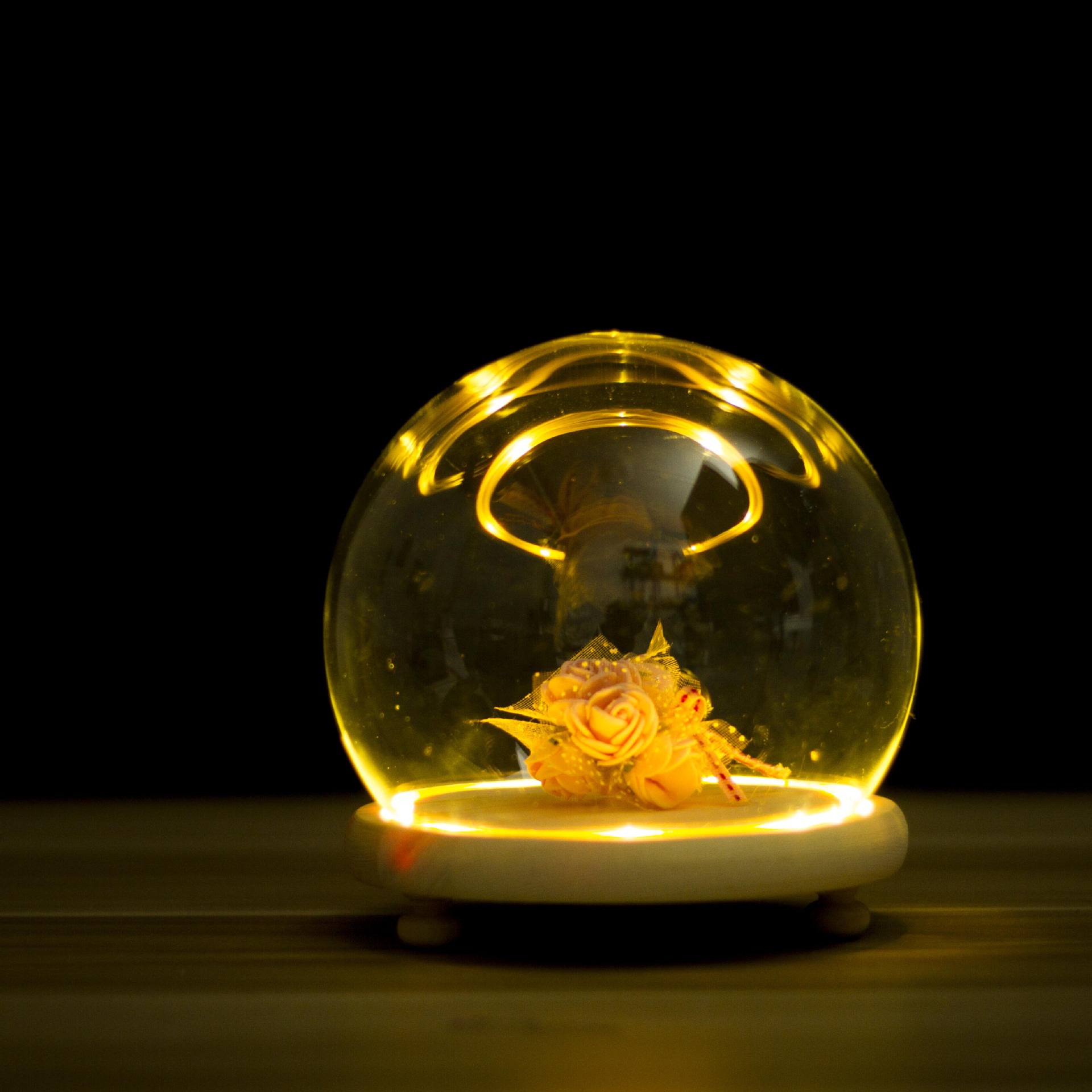 球形玻璃罩微景观 防尘罩 永生高硼硅加厚玻璃花罩灯罩带原木底座