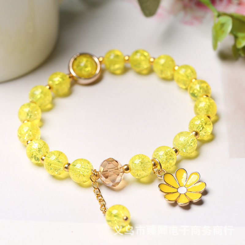 Korean Style Crystal Rose Quartz Sunflower Sister Ladybro Students Bracelet Women's Little Daisy Bracelet Ornament Ins