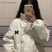 学院风字母皮衣棉服外套女冬季新款防风加厚学生棉衣面包服