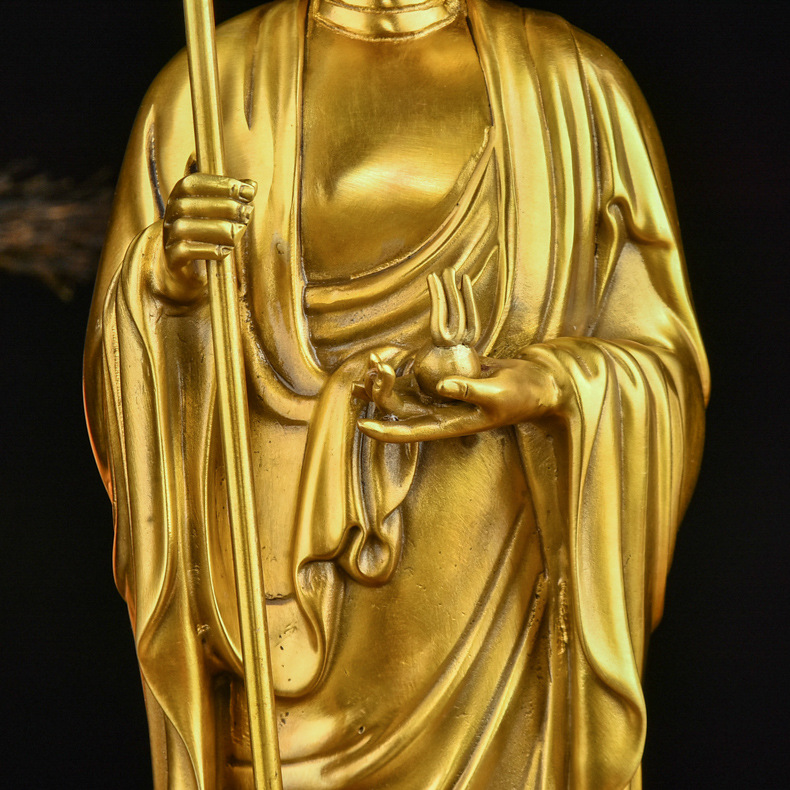 黄铜地藏王佛像九华山地藏王菩萨铜像法杖地藏王雕像供奉摆件