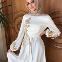 2023新款中东穆斯林长袍连衣裙 大码长袖回族礼拜服 迪拜长袍女装