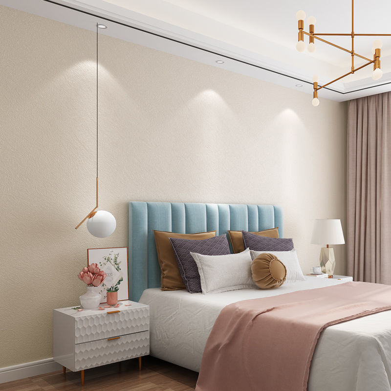 自粘壁纸特种纱简约壁布室内主卧室红奶油色无缝墙布电视背景墙