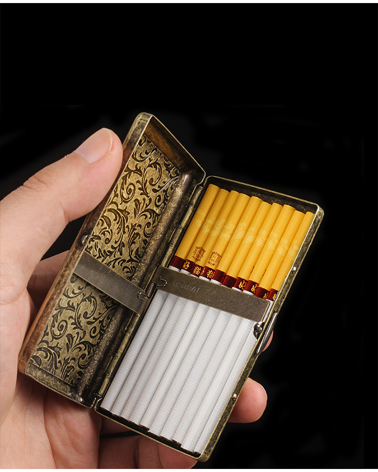 加长细支烟盒20支装男女士细烟香烟盒超薄创意复古青铜烟盒子批发