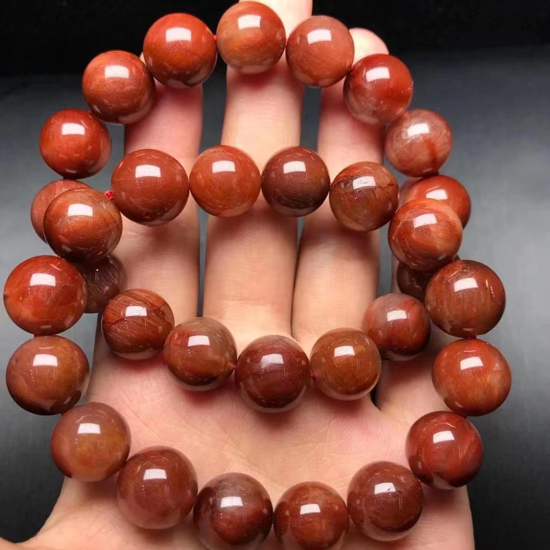 天然红发晶手链男女情侣手串褐红密集顺发满发本命年红水晶彩发晶