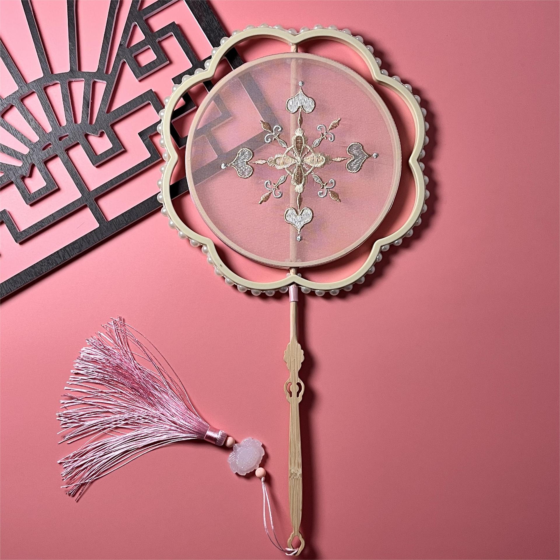 原创单面宫扇半透古装古风扇唐风汉服旗袍团扇流苏景区