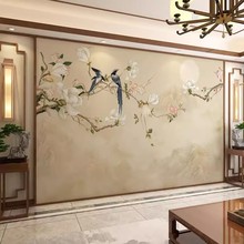 新中式花鸟图墙布家用卧室客厅床头壁纸电视背景墙纸素雅无缝壁画