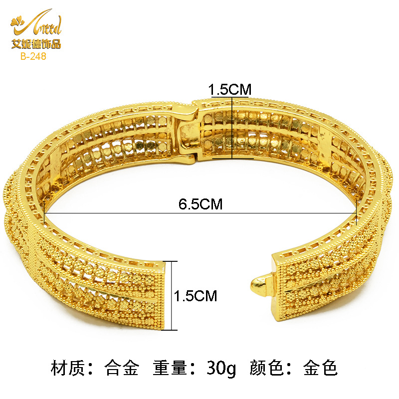 24K Dubai Alluvial Gold Bracelet Ornament Gold Bracelet Indian Bride Wedding Alluvial Gold Bracelet Gift in Stock Wholesale