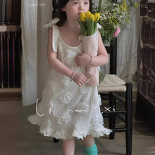 24夏季新款女童连衣裙3-8岁公主娃娃裙立体花朵A字裙礼服裙