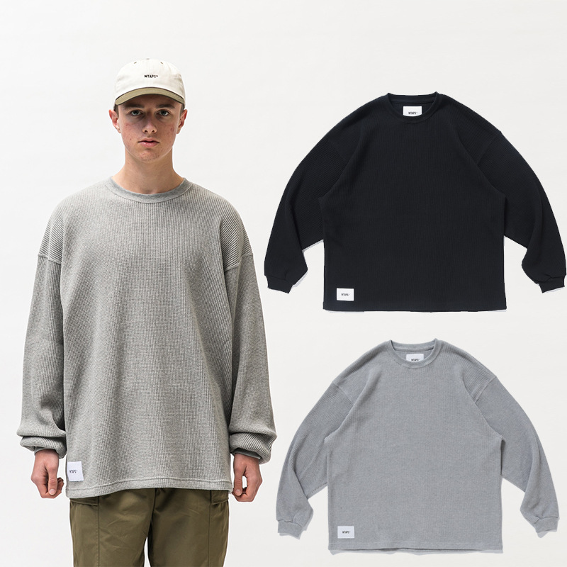 wtaps waffle ls cotton日系潮牌华夫格圆领套头卫衣男宽松长袖t