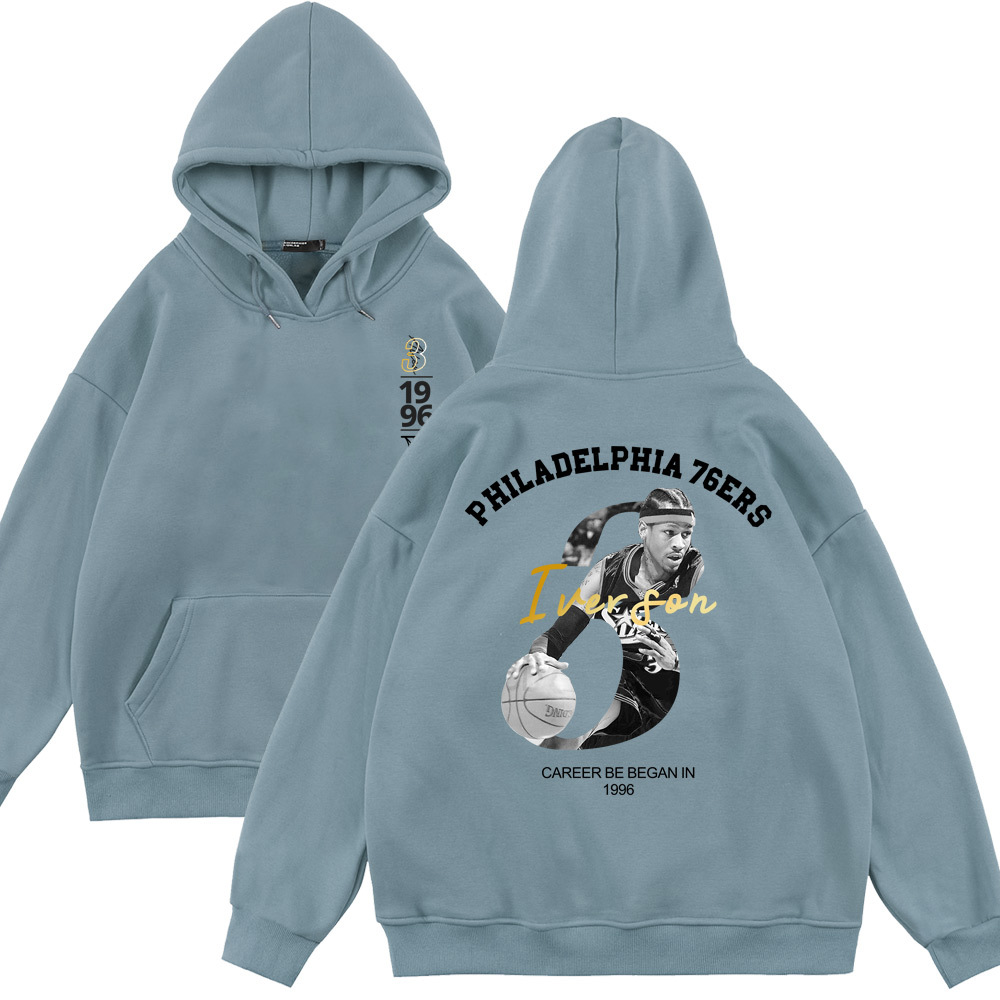 篮球运动艾弗森大3号双面印花长袖连帽卫衣男女同款秋冬宽松衣服