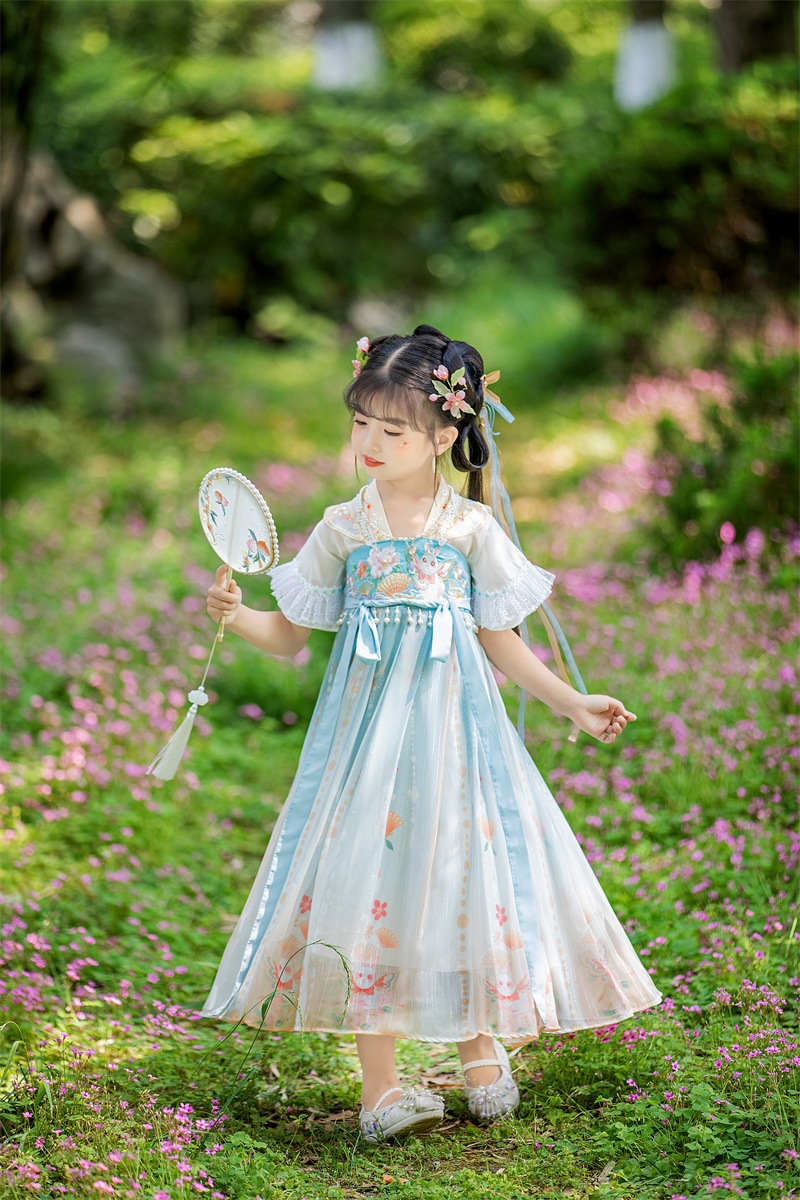 童装汉服儿童批发夏装古风刺绣国风小女孩连衣裙齐胸襦裙宝宝服装