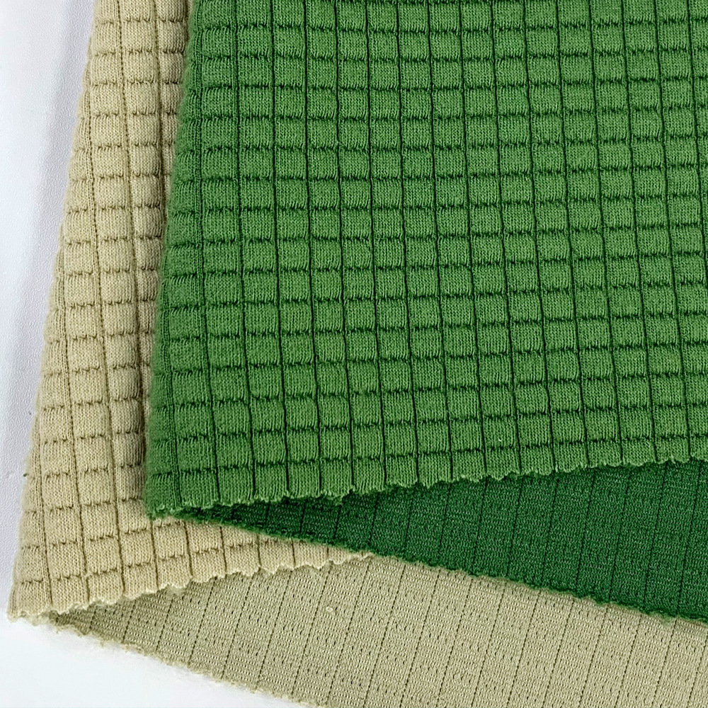 太空棉华夫格 立体泡芙格夹丝面料 480g保暖提花空气层棒球服面料