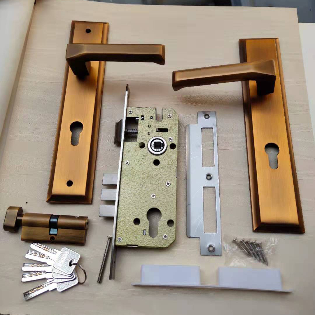 黄古铜锌铝270mm大面板门锁85三叉防盗锁锌铜单开锁具室内执手锁