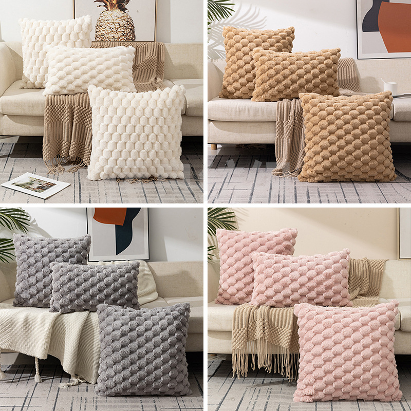 Cross-Border Pillow Cover Woven Fleece Solid Color Pillow Office Sofas Back Cushion Throw Pillow Bedside Cushion Wholesale