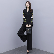 杭州女装2021春季新品韩版绣花上衣阔腿裤两件套代发 HF9718