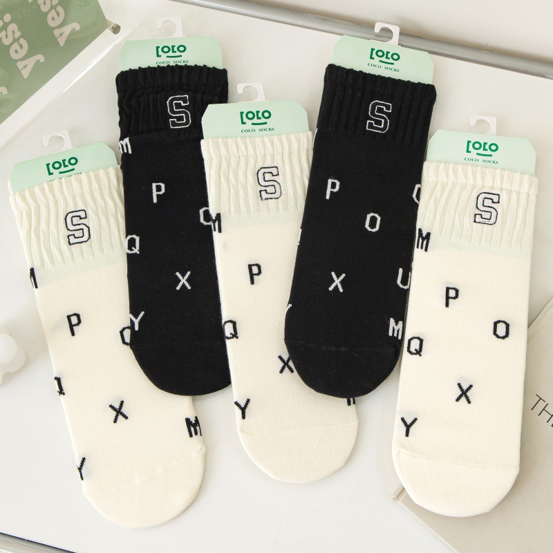 黑色条纹袜子女春秋款中筒袜ins潮外穿棉纯白色堆堆袜秋冬学院风