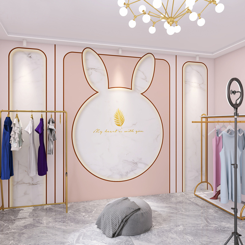 3d直播间背景墙布北欧轻奢美容院墙纸拱门大理石纹女装服装店壁布