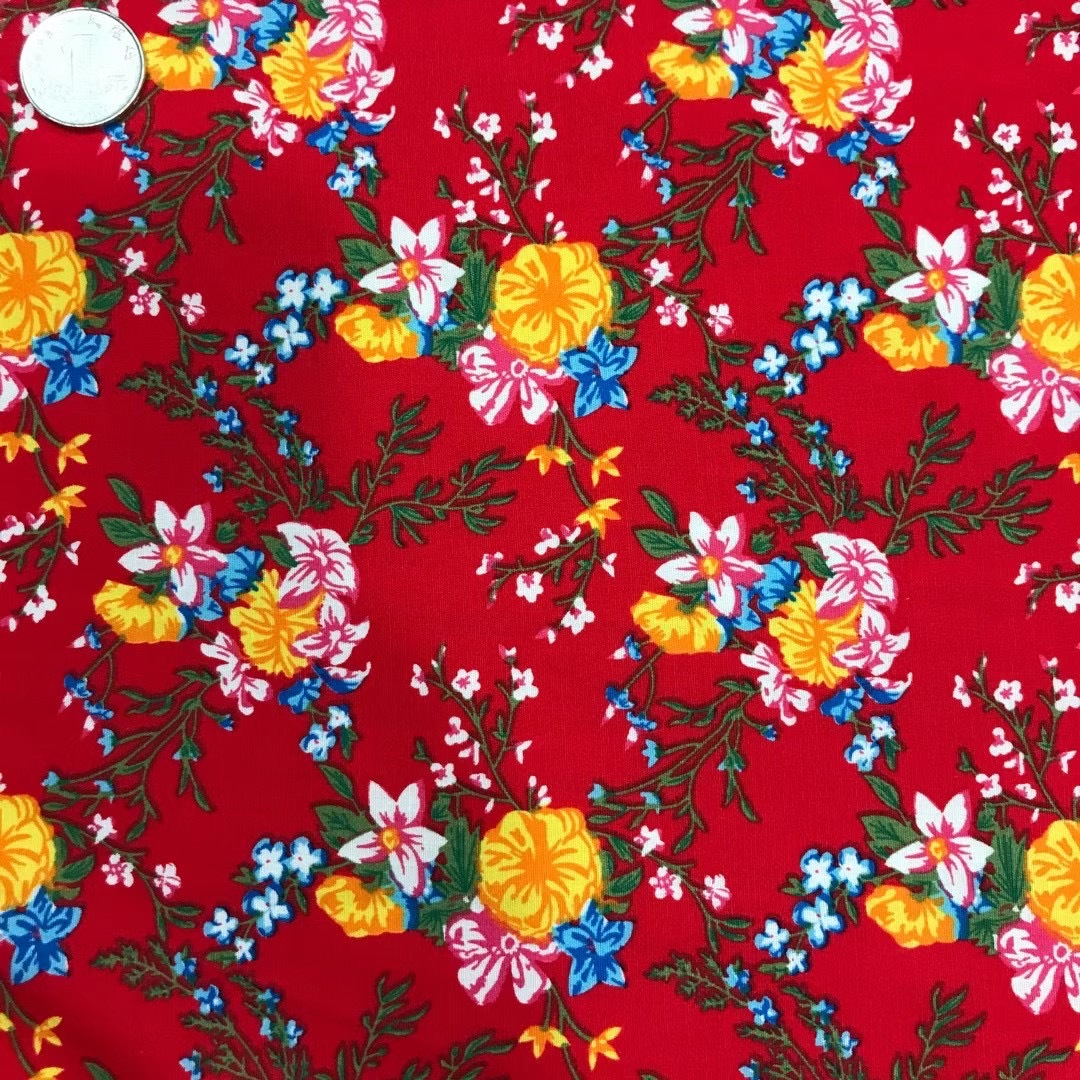 热销新款 现货供应 40支全棉红花印花布 礼品盒包装面料 装饰布料