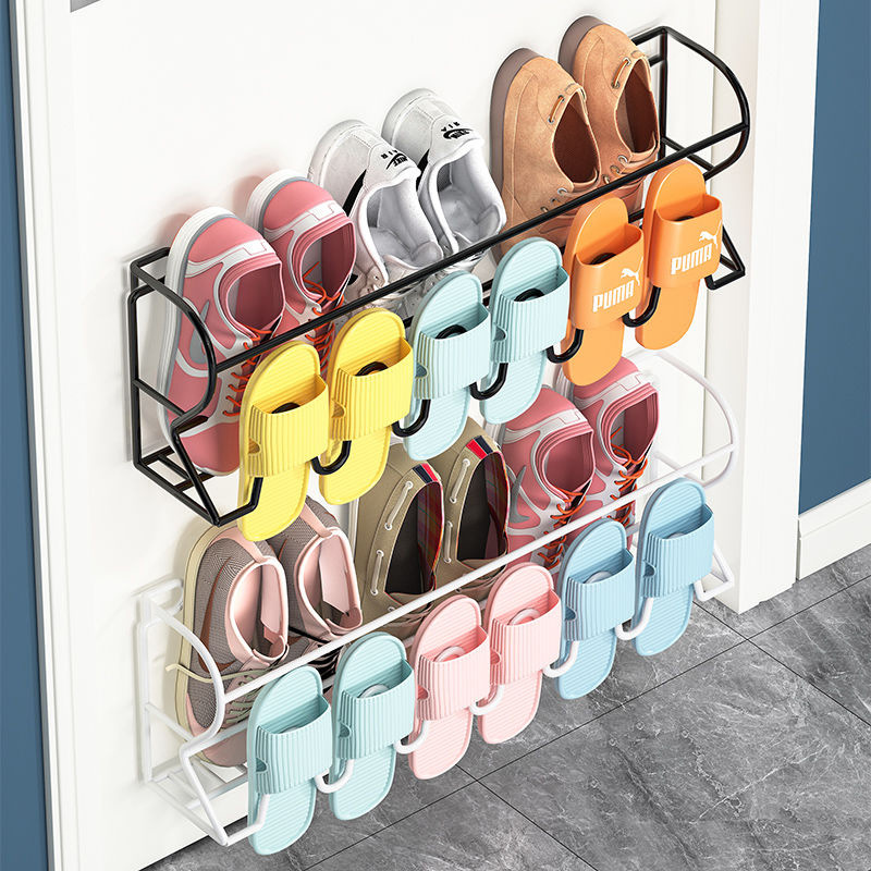 免钉门后鞋架防盗门浴室简易鞋架壁挂式小户型拖鞋架门上收纳鞋架