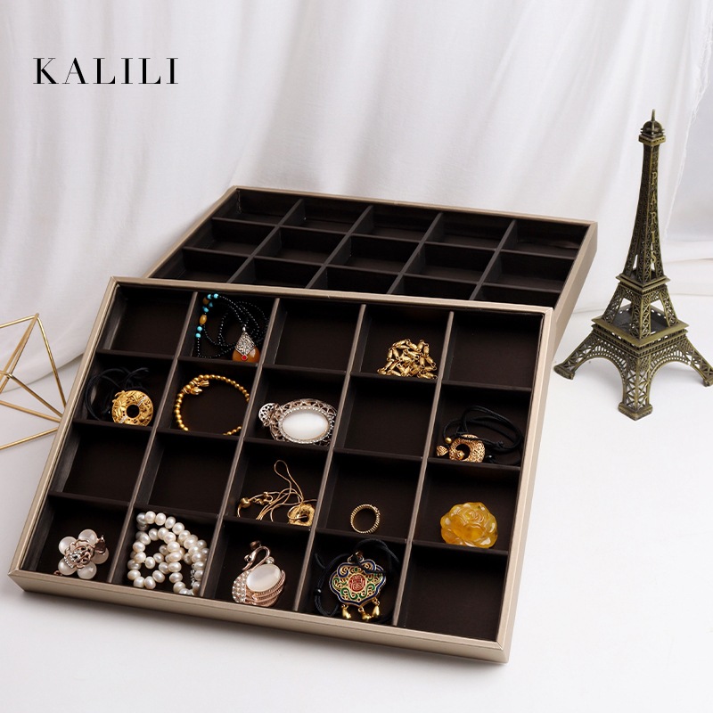 珠宝展示道具香槟棕12位格子首饰品彩宝玉器耳环耳钉吊坠手镯托盘
