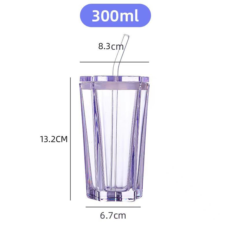 High-Looking Straw Cup Color Gradient Cup Cold Drink Cup Five-Pointed Star Glass Cup with Lid Coffee Cup Drinking Cup