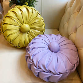 手工元宝枕材料包自己制作手缝靠垫客厅圆形皮枕头榻榻米抱枕