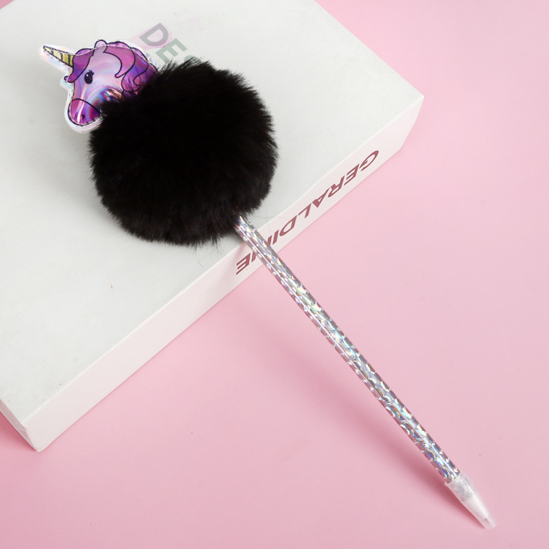 Colorful Fur Ball Pen Unicorn Imitation Rex Rabbit Hairy Ball Cute Cartoon Sequins Creative Ballpoint Pen Factory Direct Sales