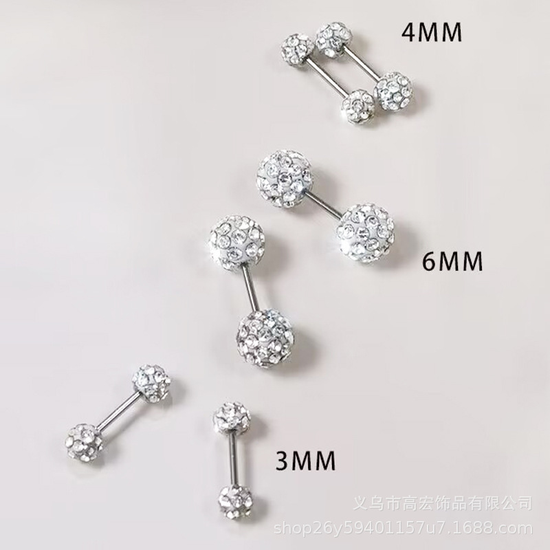 Shambhala Polymer Clay Diamond Ball Ear Stud Double-Headed Diamond High-Grade Earrings for Women Stainless Steel Ear Bone Nail Screw Wholesale