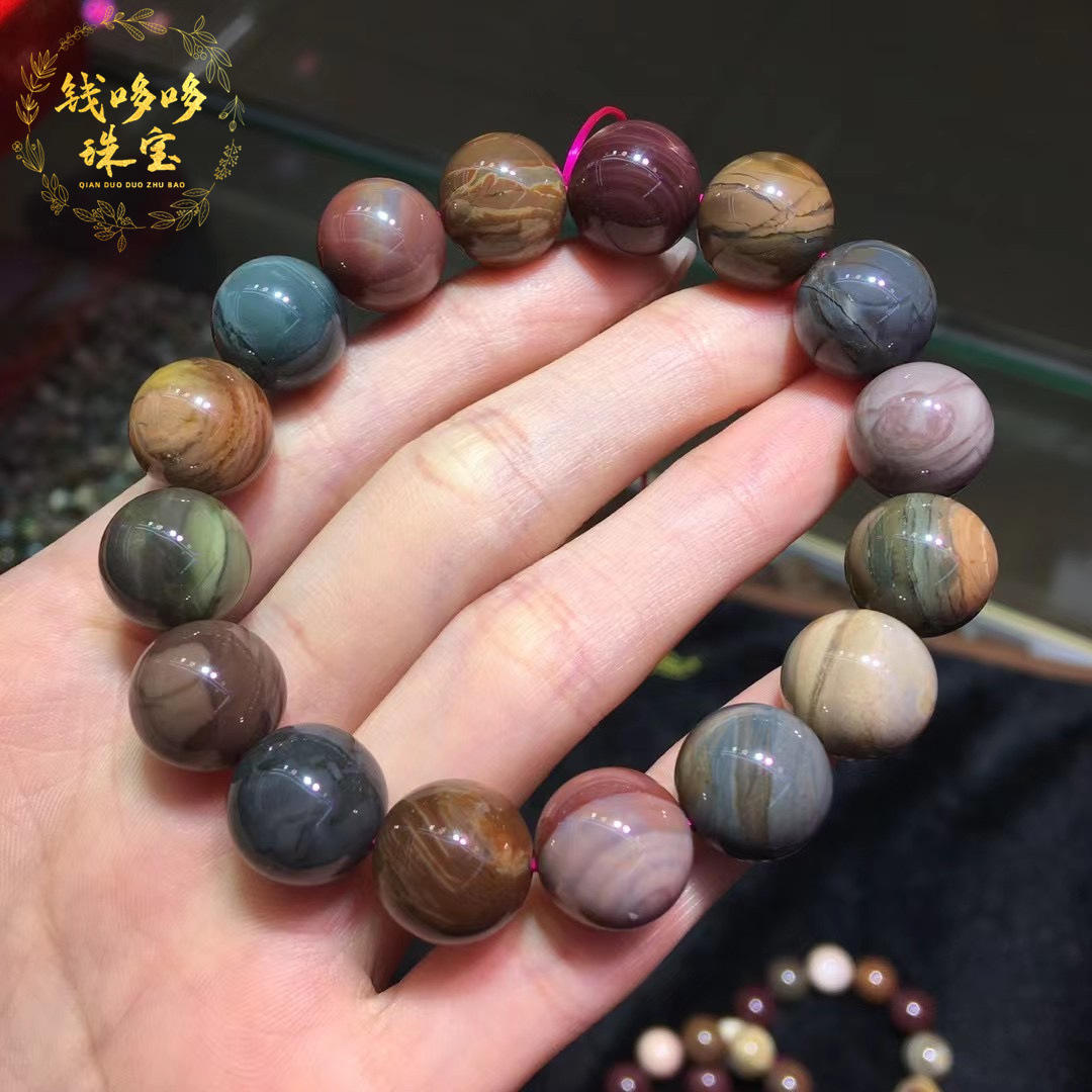 天然阿拉善玛瑙毛绒石手串星球油画天眼纹路独特颜色丰富玛瑙手链