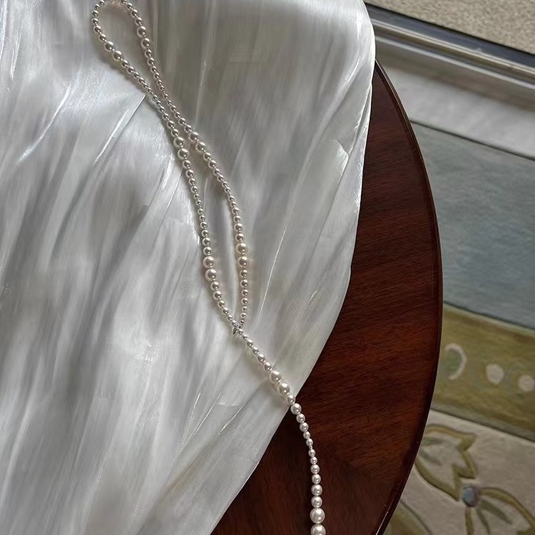 [Lady] Shijia Pearl Twin Light Luxury Minority Elegant High-Grade Long Sweater Chain Necklace for Women