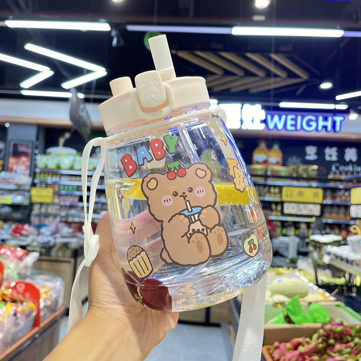 耐烫少女可爱吸管水杯网红大肚杯子学生大容量1300ml塑料运动水壶