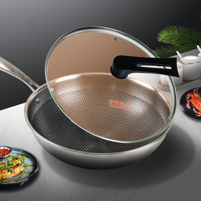 康巴赫二代炒锅304不锈钢全屏蜂巢不粘锅32cm煎炒两用锅-阿里巴巴