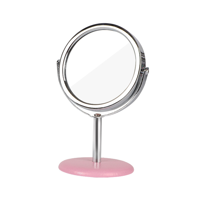 Mirror Desktop Stand Ins Desktop Cosmetic Mirror Dormitory Plastic Picture Printing Pu Leather Epoxy Rotating Single-Sided Mirror