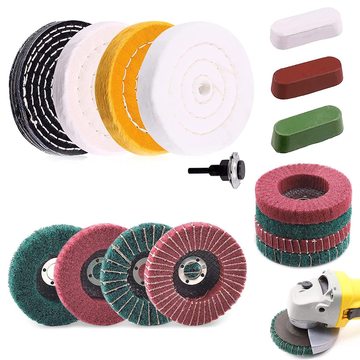 批发12件套带柄布轮镜面轮夹砂百叶轮金属打磨绒布轮木雕抛光打蜡