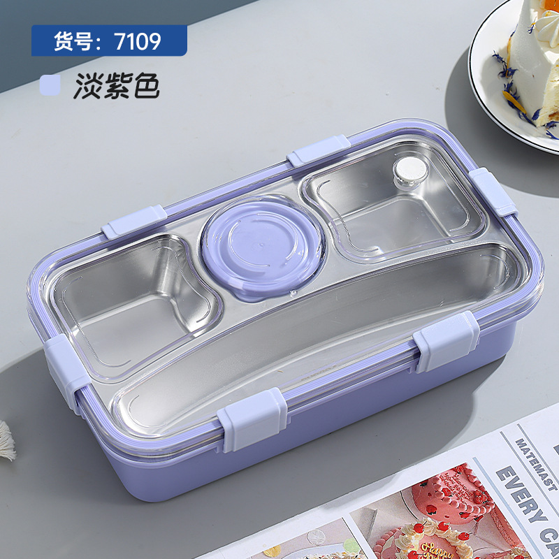 304 Stainless Steel Insulated Lunch Box Student Light Food Stainless Steel Lunch Box Four Grids with Small Bowl 650ml + 70ml