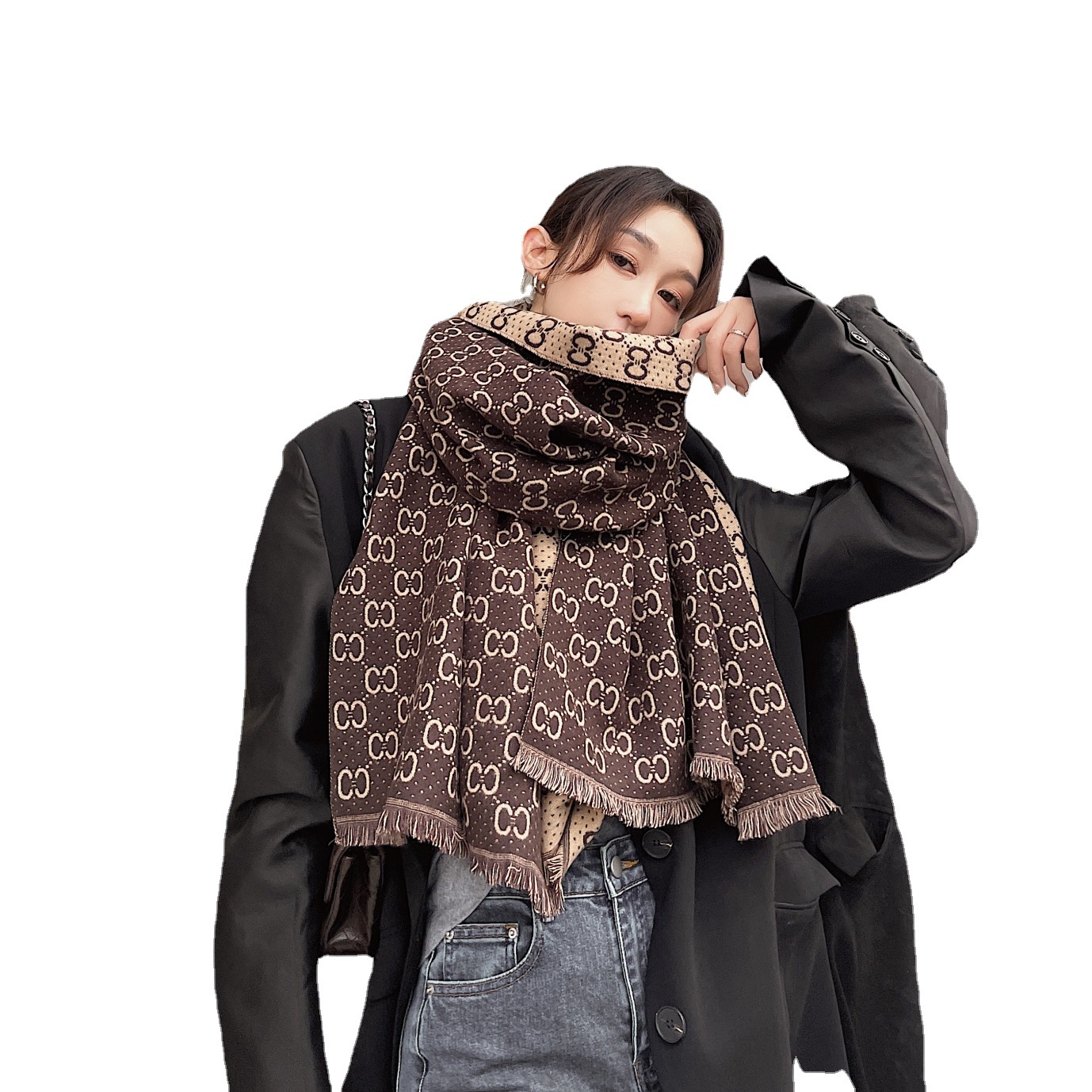 New Versatile Double-Sided Two-Color Artificial Cashmere Scarf Scarf Autumn and Winter Temperament Thickening Warm Office Talma