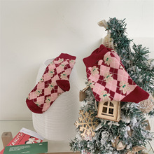 秋冬创意圣诞老人红色中筒袜子 雪人节日礼品麋鹿女士新年棉袜