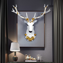 招财鹿头墙面装饰壁挂客厅电视背景墙上挂件欧式轻奢麋鹿壁饰创意