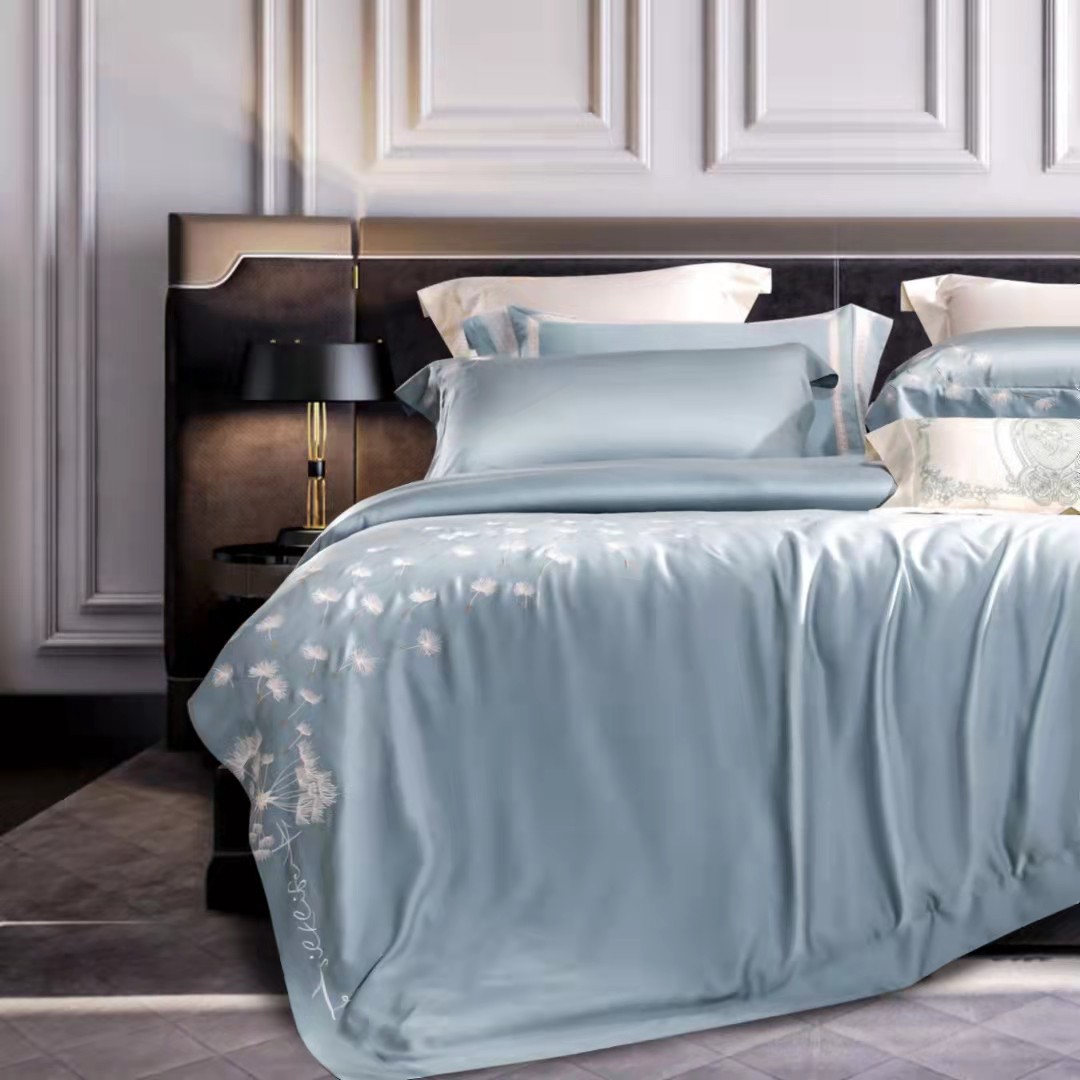 100支莱赛尔纤维天丝绣花标准加大精品床上用品四件套舒适沁润