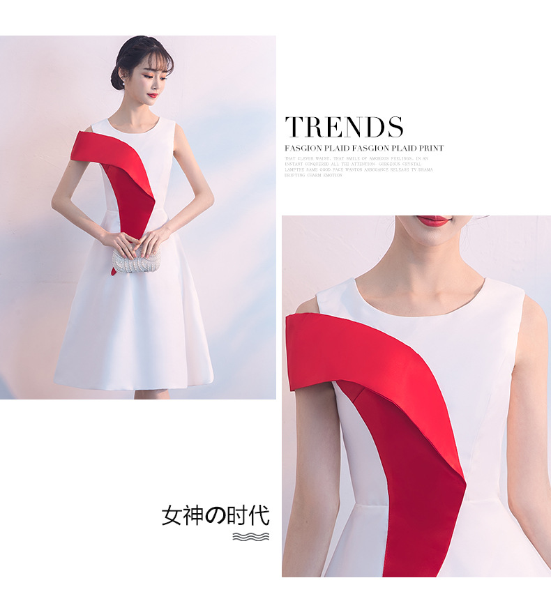 小晚礼服裙女白色礼仪服装颁奖演讲比赛主持人朗诵大合唱团演出服