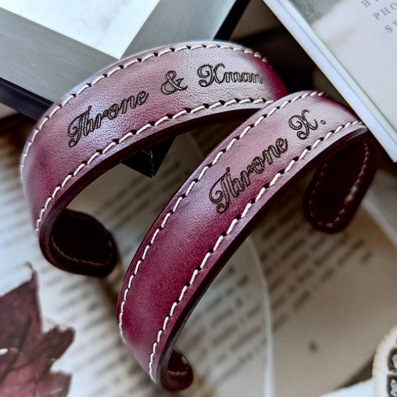 原创手工意大利进口植鞣皮情侣手环 u形手镯复古简约皮首饰礼物
