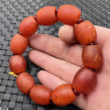 荧光浮盐水蜜蜡鼓型珠手链橘红色路路通手链二代老蜜蜡手串手饰