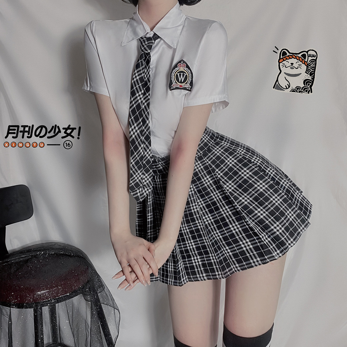 制服诱惑骚学生装格子领带分体清纯日韩校园校服角色扮演情趣内衣